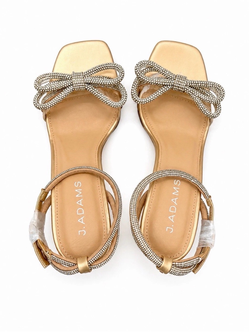 J. Adams Glenda Rhinestone Bow Heeled Sandals Women’s Size 9 Gold NIB